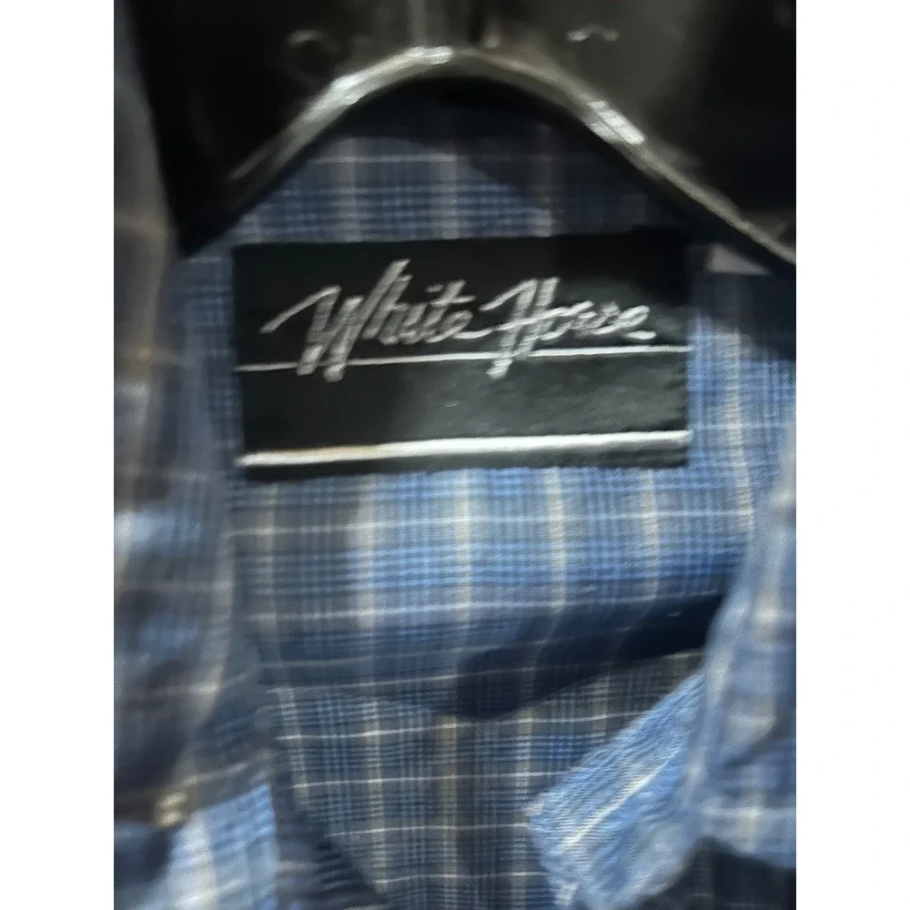 White‎ Horse Kids Blue Plaid Long Sleeve Western Snap Shirt Size M Cowboy Rodeo